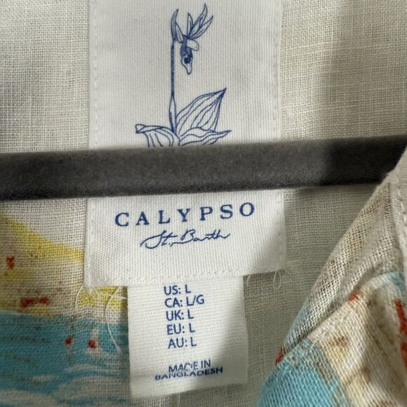 Calypso St Barth Linen Button Up Shirt Top Womens L Vacation Destination Coastal - Picture 3 of 9